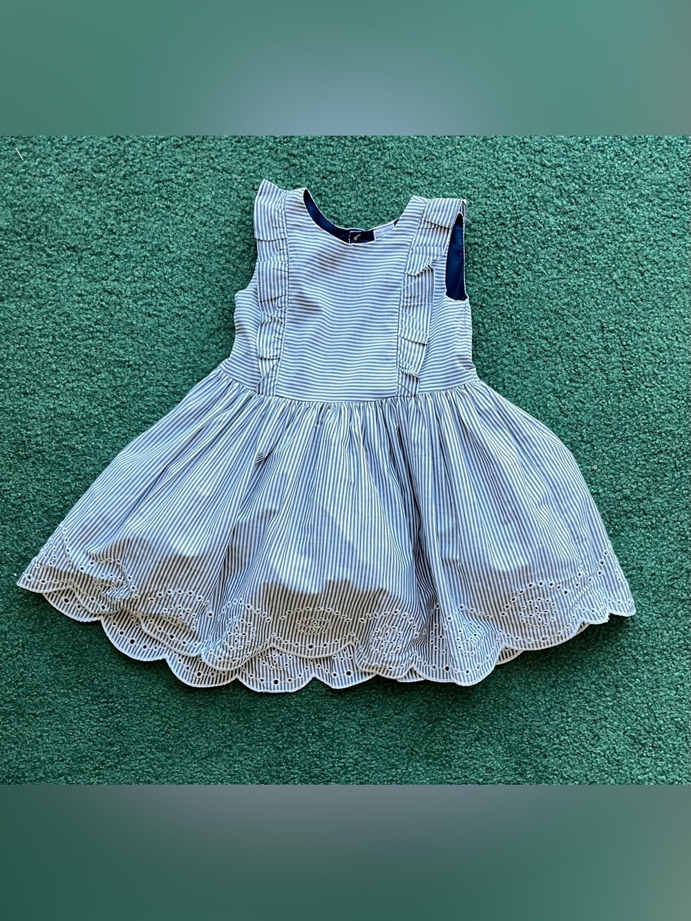 Carter's Navy and White Striped Eyelet Hem Dress SZ-18 months